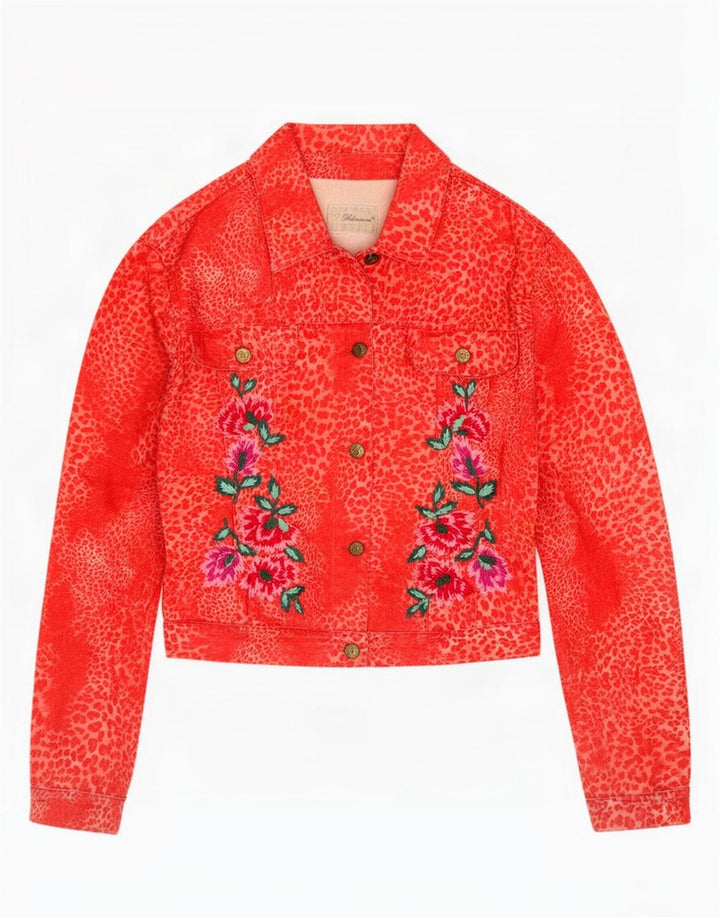 Blumarine Veste en Jean Femme IT 40 Petit Imprimé Animal Rouge