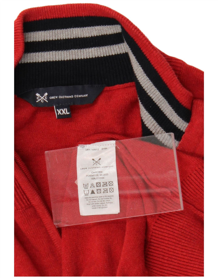 CREW CLOTHING Pull à col zippé pour homme en coton rouge 2XL