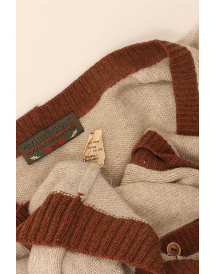 vintage Mens Cardigan Pull Petit Beige Argyle/Diamond Laine
