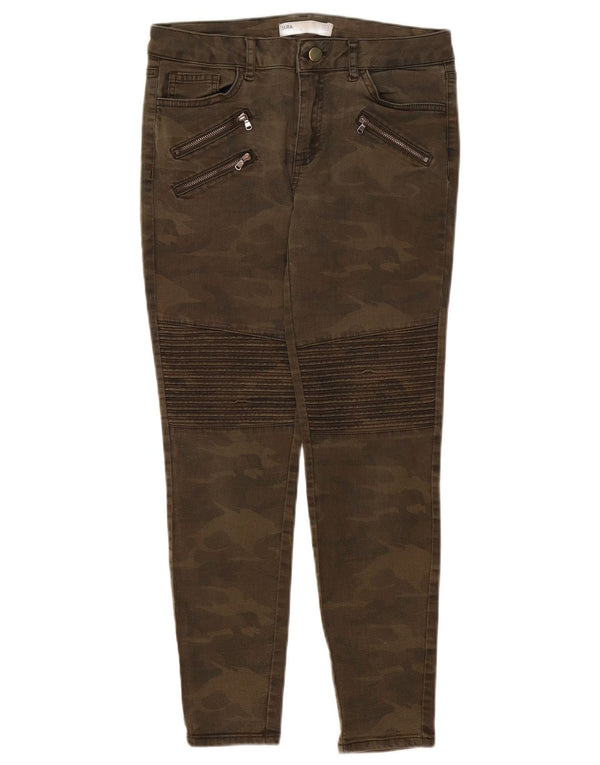 Zara Pantalon décontracté slim pour femme EU 38 Small W28 L26 Kaki Camouflage