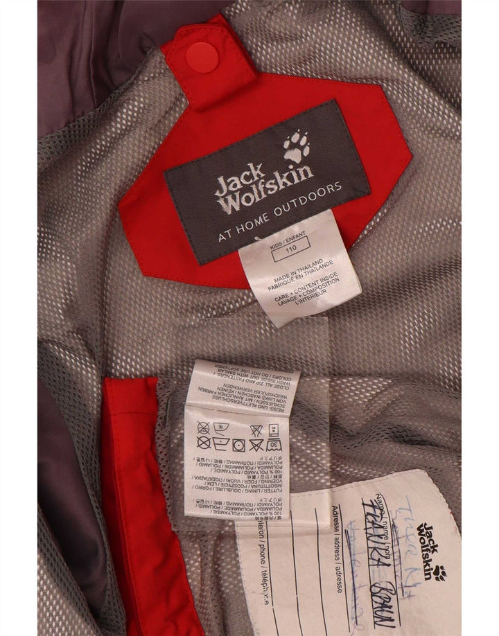 Jack Wolfskin Veste de pluie à capuche pour garçon 4-5 ans Rouge Colourblock Polyamide