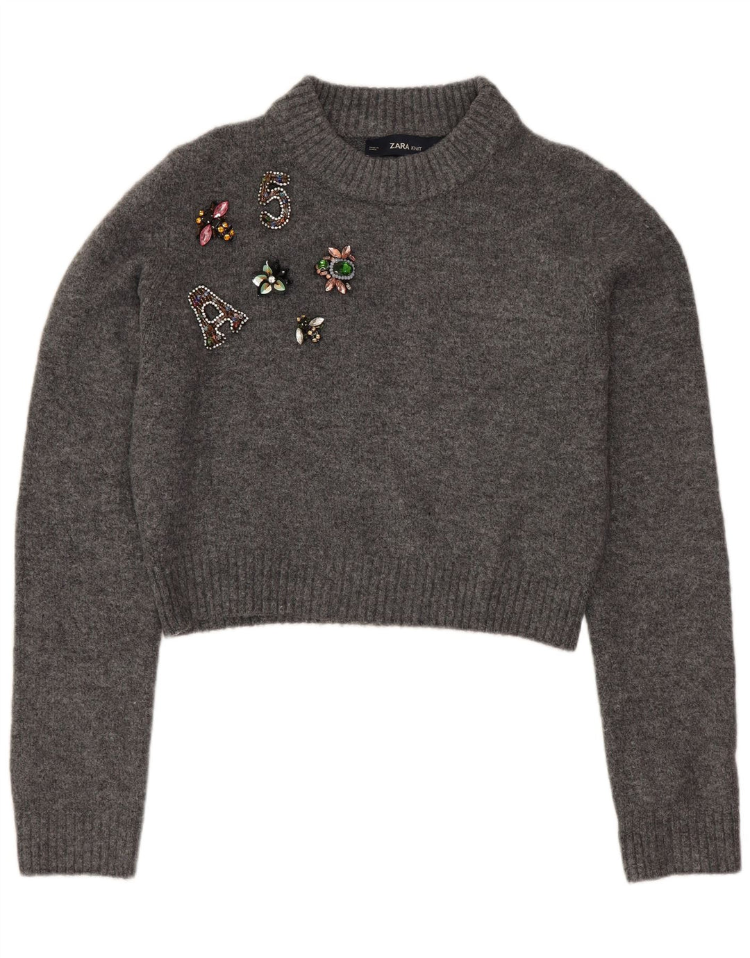 Zara Pull surdimensionné à col rond pour femme UK 10 Petit Gris