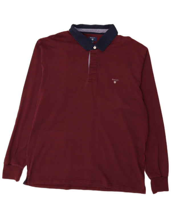 GANT Polo de rugby à manches longues pour homme 4XL en coton color block bordeaux