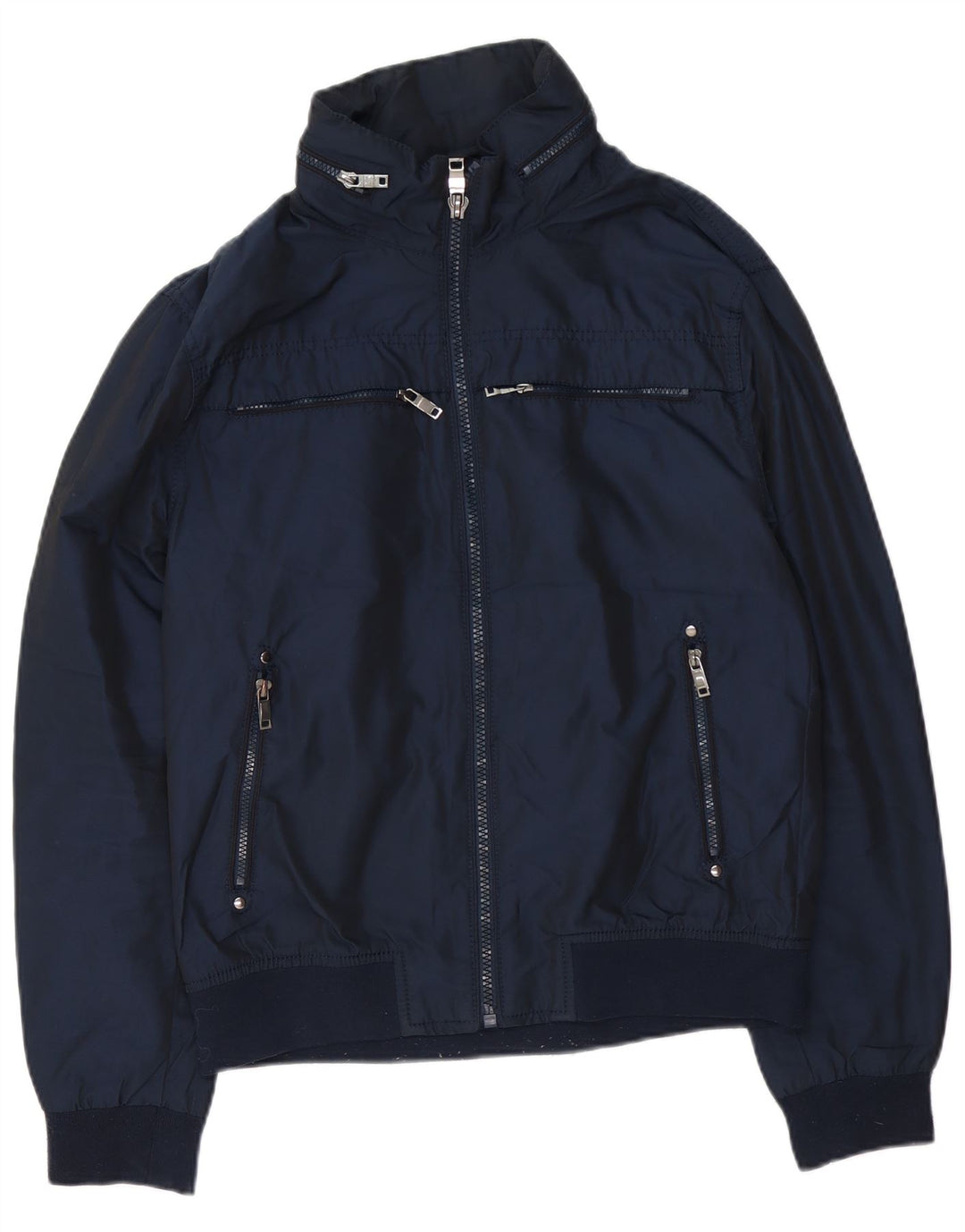 Zara Veste bomber à capuche pour homme UK 42 XL Bleu marine Polyester