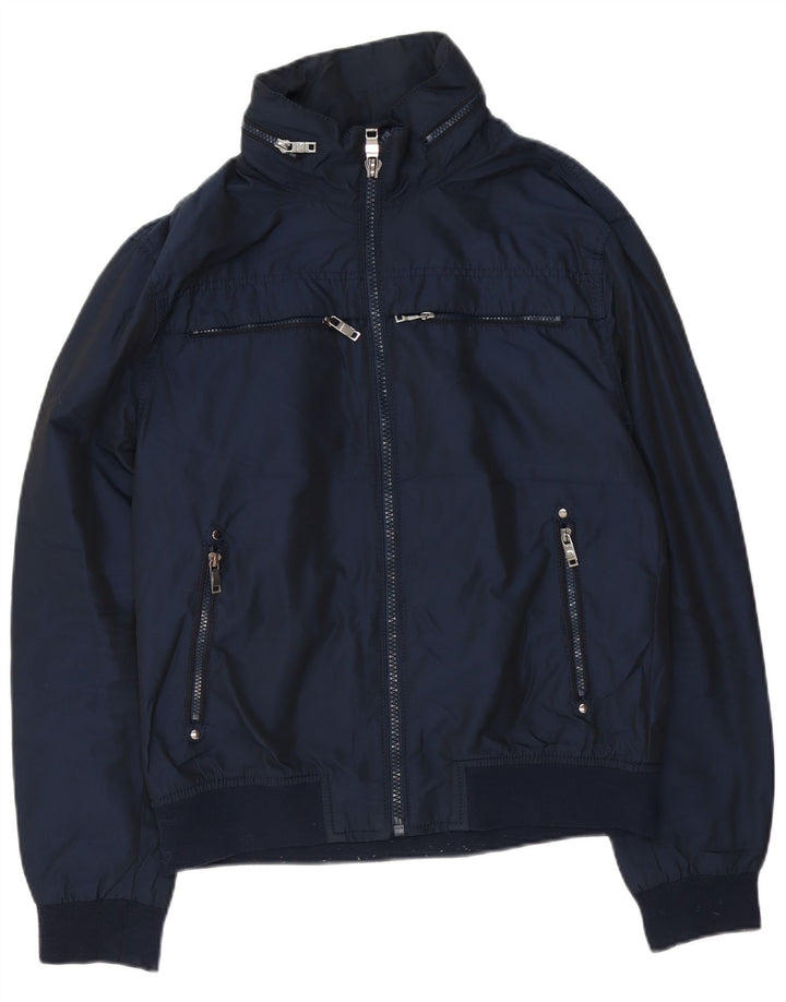 Zara Veste bomber à capuche pour homme UK 42 XL Bleu marine Polyester