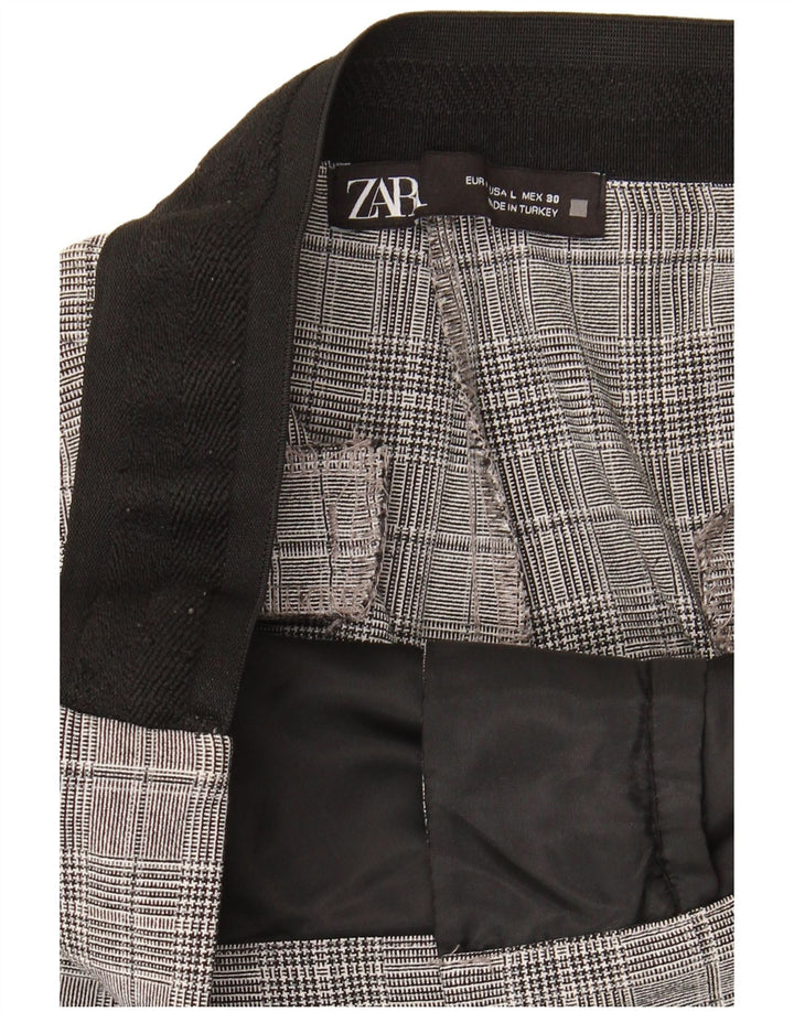 Zara Pantalon court femme Large W30 L25 Gris à carreaux