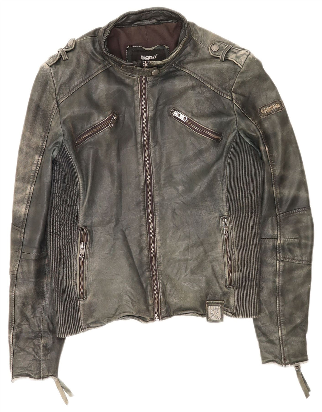 Tigha Veste de course en cuir pour femme UK 16 Large Kaki
