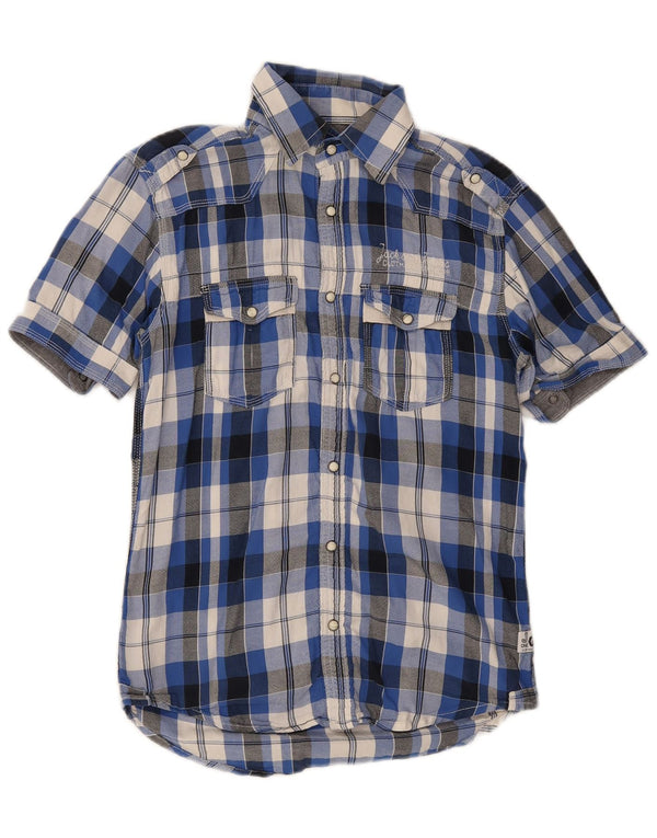 Jack & Jones Chemise militaire à manches courtes pour homme en coton à carreaux bleu petit