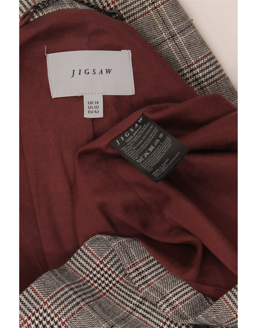 JIGSAW Veste blazer double boutonnage pour femme UK 14 Grand pied-de-poule gris