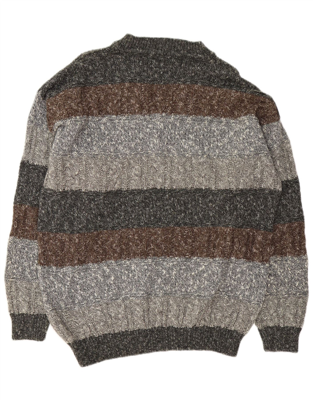 vintage Mens V-Col Jumper Pull XL Gris Rayé Laine