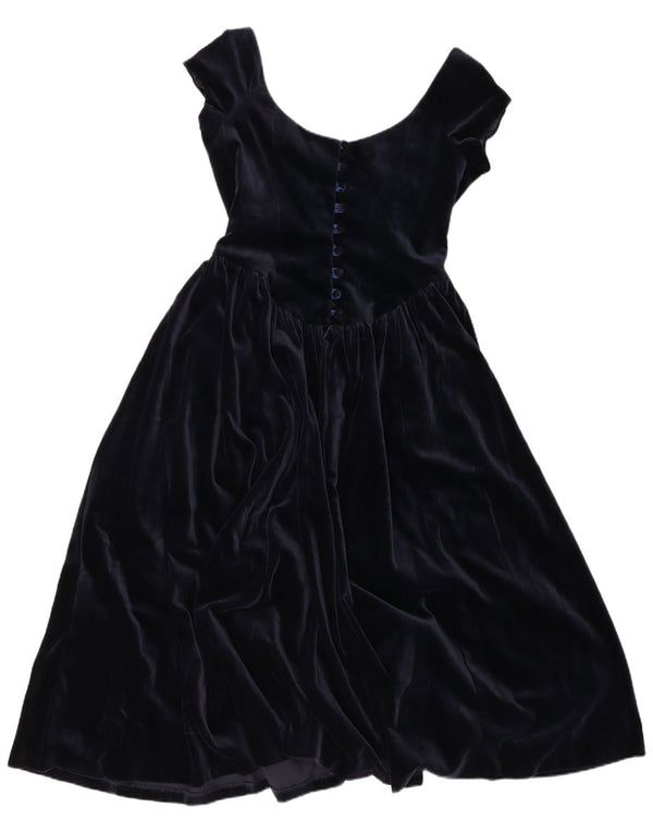 Laura Ashley Robe de Princesse en Velours pour Femme UK 14 Grand Coton Bleu Marine