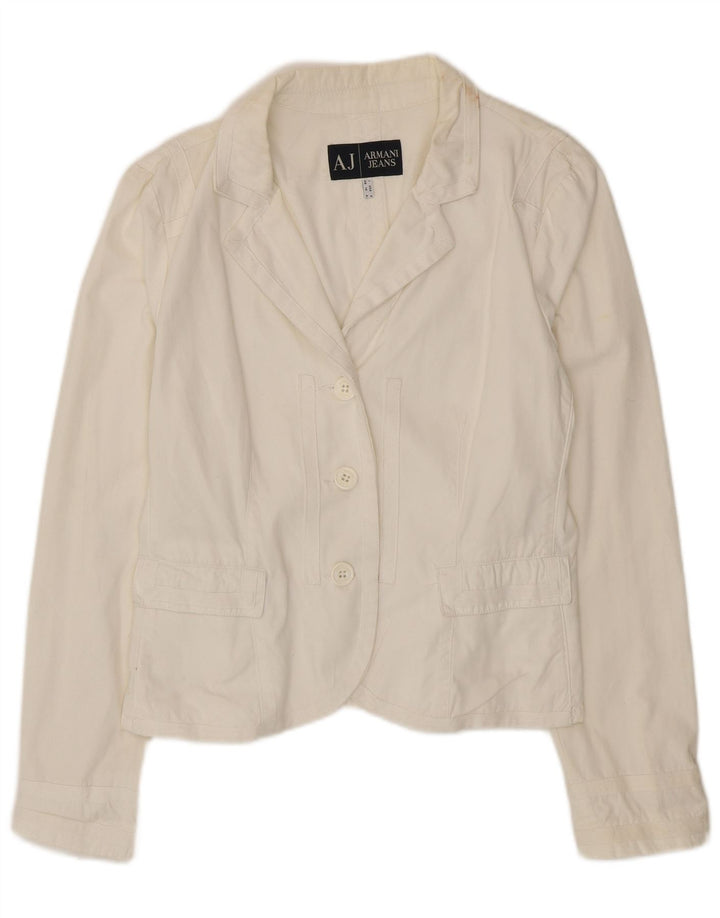 Armani Jeans Veste Blazer 3 Boutons Femme UK 18 XL Coton Blanc