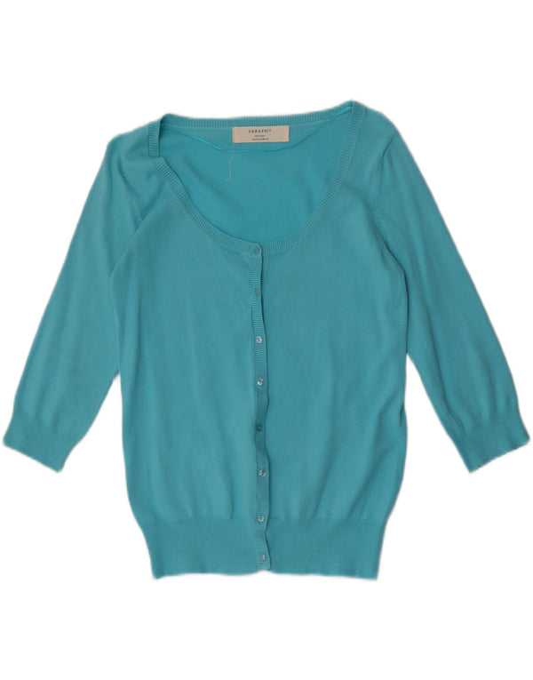 Zara Womens Cardigan à manches 3/4 Pull UK 14 Large Bleu Coton