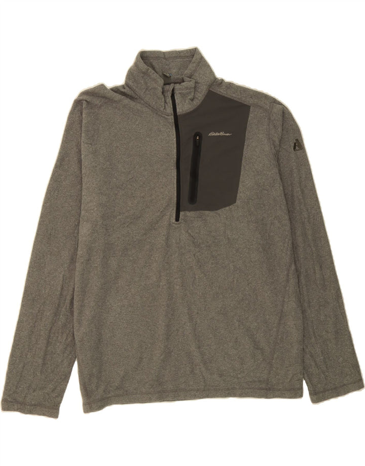 EDDIE BAUER Mens Zip Neck Fleece Jumper XL Grey Polyester Vintage Eddie Bauer and Second-Hand Eddie Bauer from Messina Hembry 
