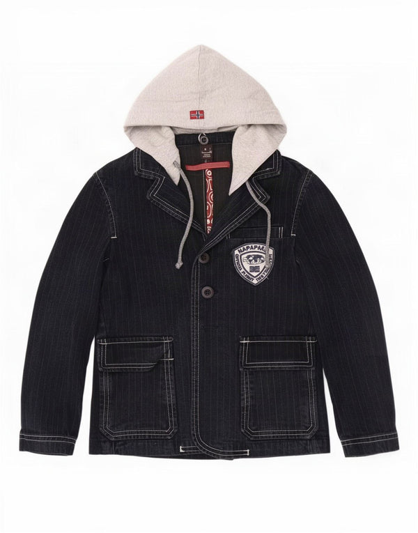 Napapijri Veste en Jean à Capuche Garçon 7-8 Ans Bleu Marine Colourblock Coton