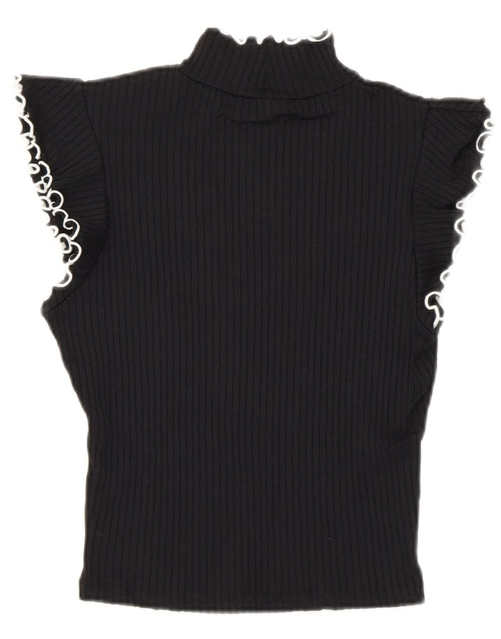 Zara Femme Crop Blouse Top UK 8 Small Noir Polyamide