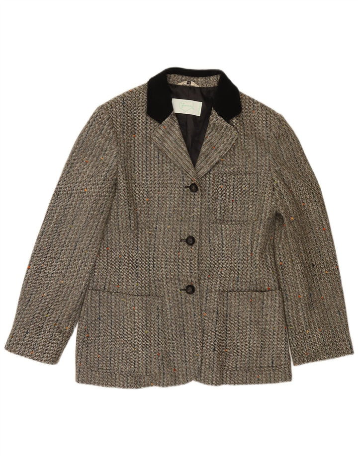 vintage Femme 3 Bouton Blazer Veste IT 46 Grande laine à chevrons gris