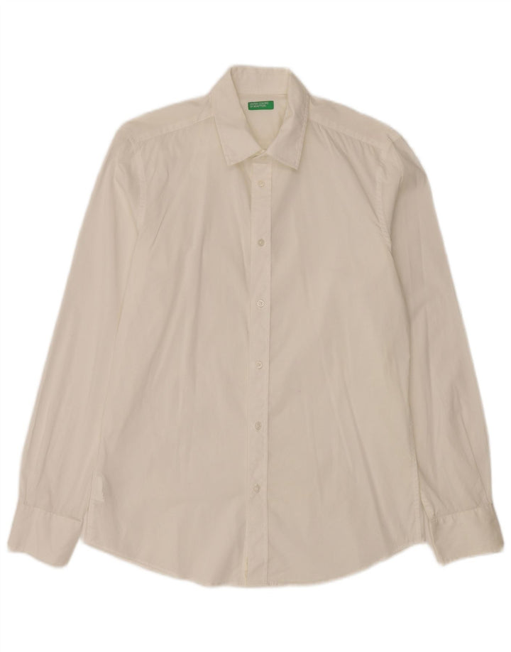 Benetton Chemise Medium Blanc Cassé Coton Homme