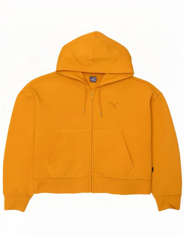 Puma Pull à capuche zippé court pour femme UK 14 Coton jaune moyen