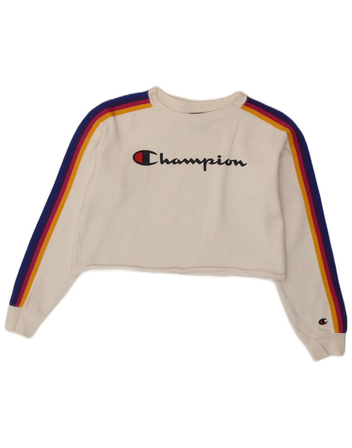 Champion Sweat-shirt graphique surdimensionné pour femme UK 10 Petit Blanc