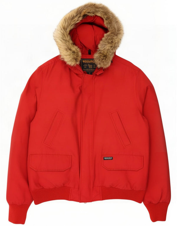 Woolrich Veste matelassée à capuche pour homme UK 40 Large Rouge Coton