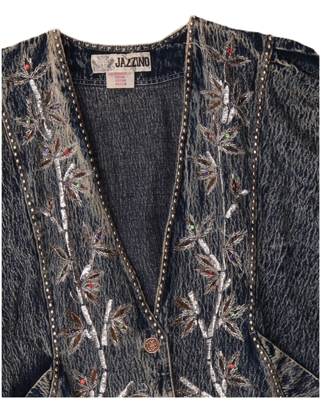 JAZZINO Veste en jean surdimensionnée à manches 3/4 pour femme UK 18 XL Bleu floral