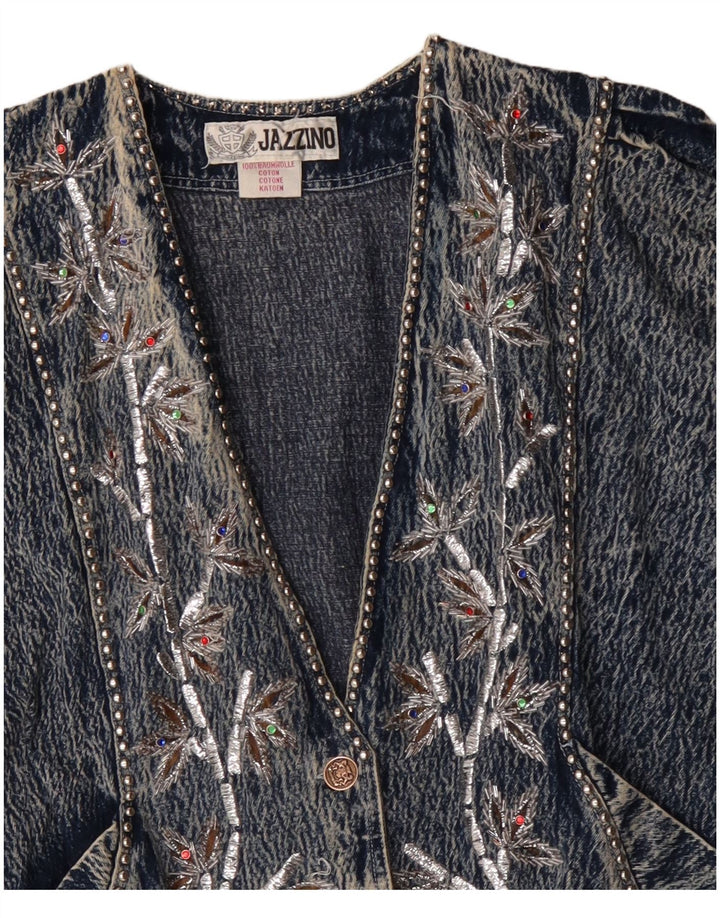 JAZZINO Veste en jean surdimensionnée à manches 3/4 pour femme UK 18 XL Bleu floral