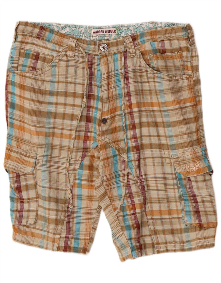 Warren Webber Short cargo pour homme XL W36 Beige à carreaux Lin