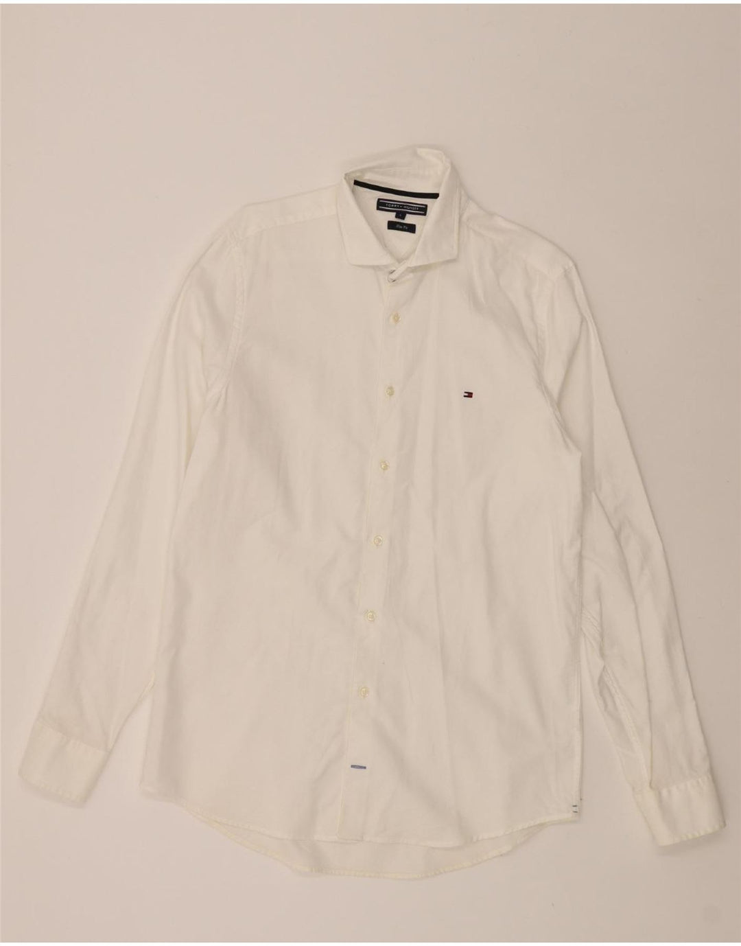 TOMMY HILFIGER Mens Slim Fit Shirt Large White Vintage Tommy Hilfiger and Second-Hand Tommy Hilfiger from Messina Hembry 