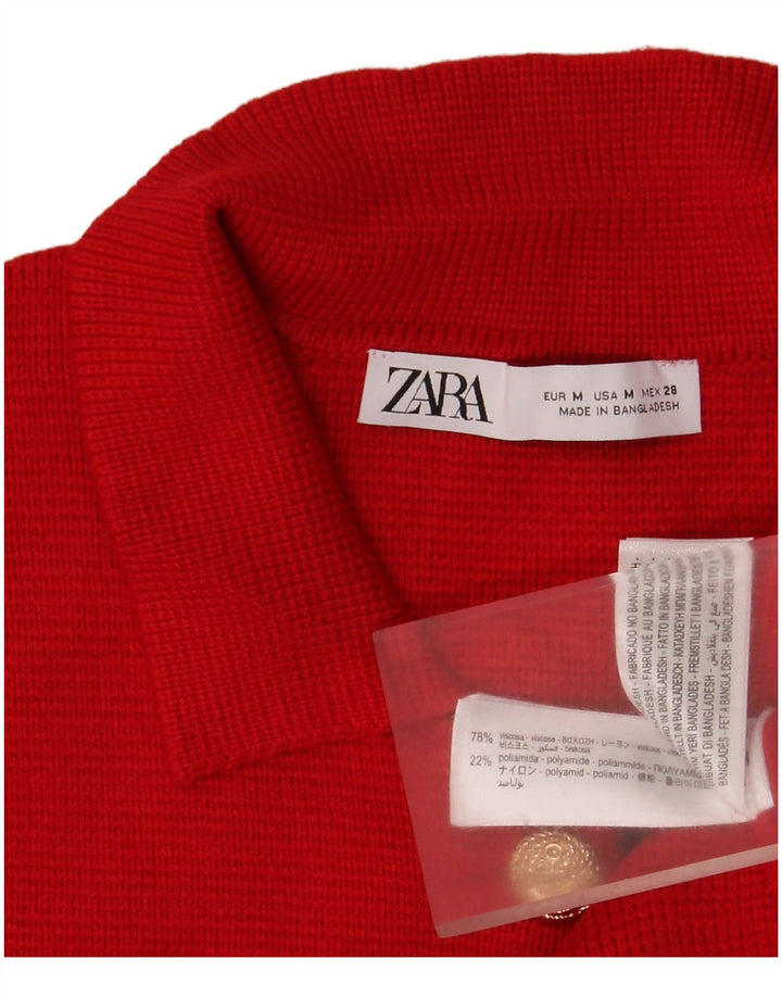 Zara Cardigan Femme Pull UK 12 Viscose Rouge Moyen