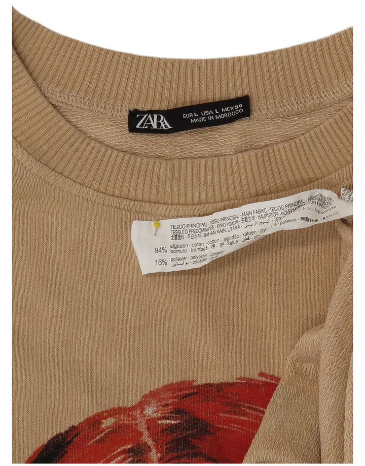 Zara Womens Abstract Pattern Sweatshirt Jumper UK 16 Grand Coton Beige