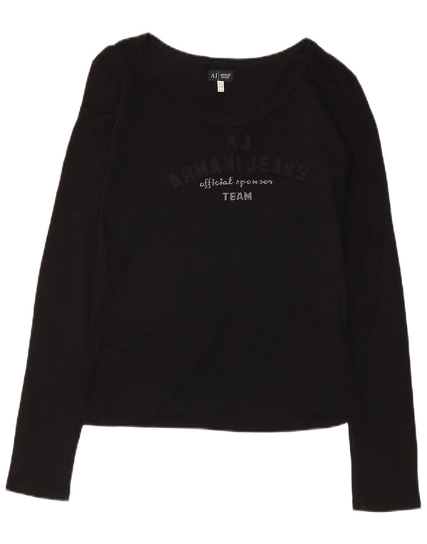 Armani Haut graphique à manches longues pour femme UK 12 Coton noir moyen