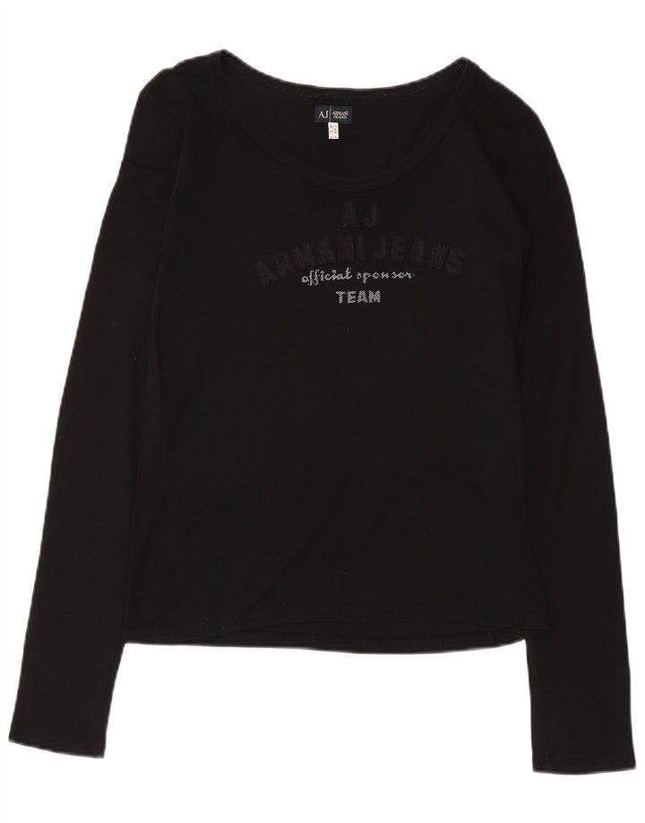 Armani Haut graphique à manches longues pour femme UK 12 Coton noir moyen