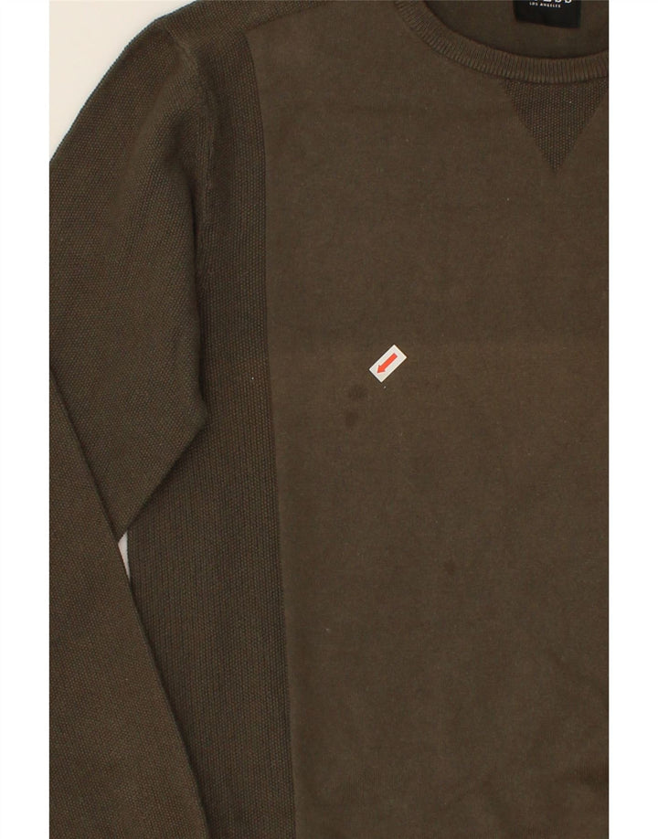 GUESS Mens Boat Neck Jumper Sweater Medium Khaki Cotton Vintage Guess and Second-Hand Guess from Messina Hembry 