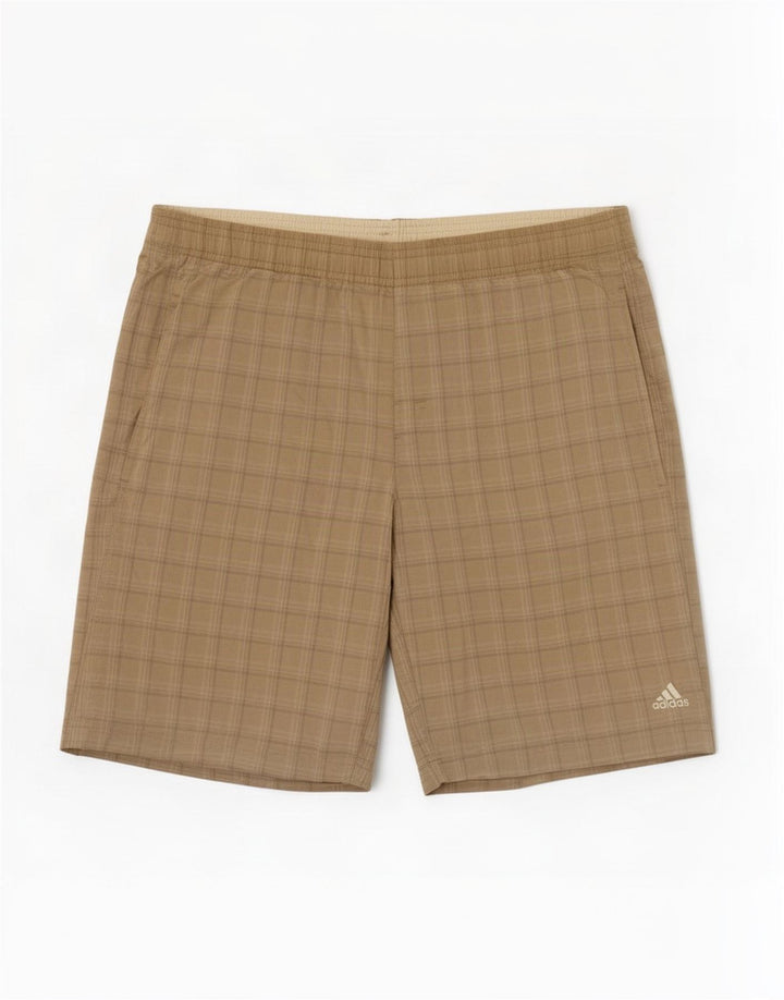 Adidas Short de bain pour homme en polyester à carreaux beiges