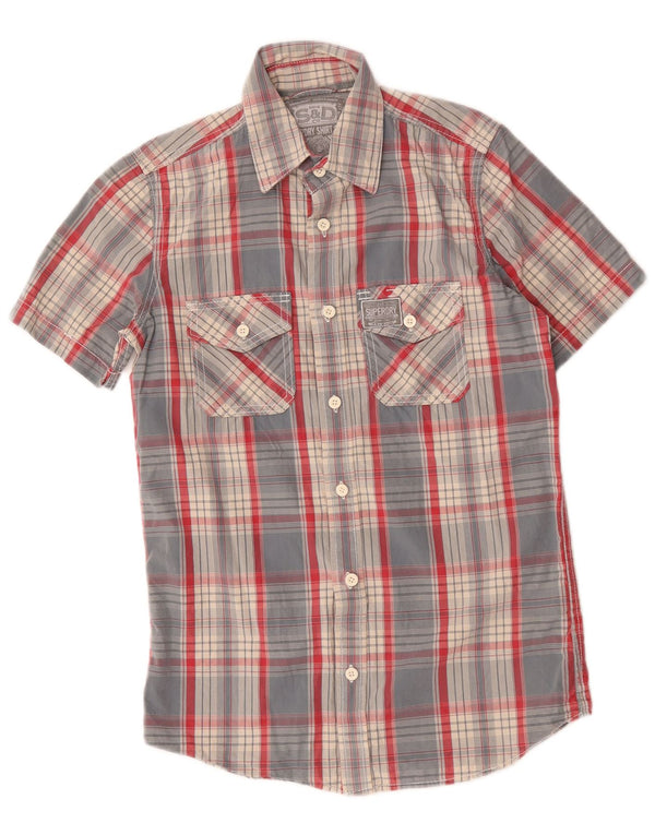 Superdry Chemise à Manches Courtes Homme Petit Carreau Bleu Coton