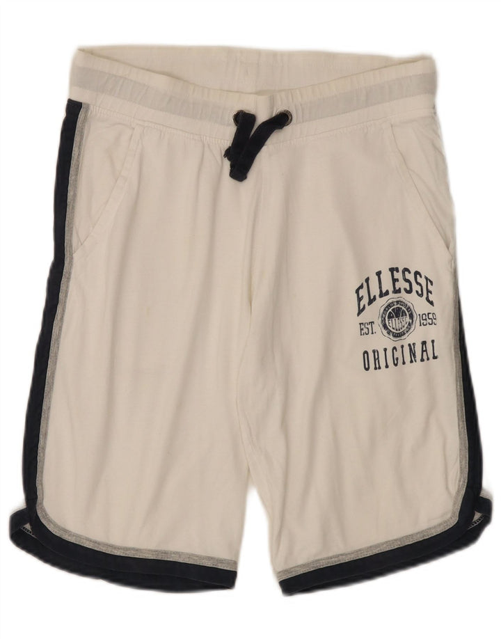 Ellesse Short de Sport Graphique Homme Blanc Moyen Coton Colorblock