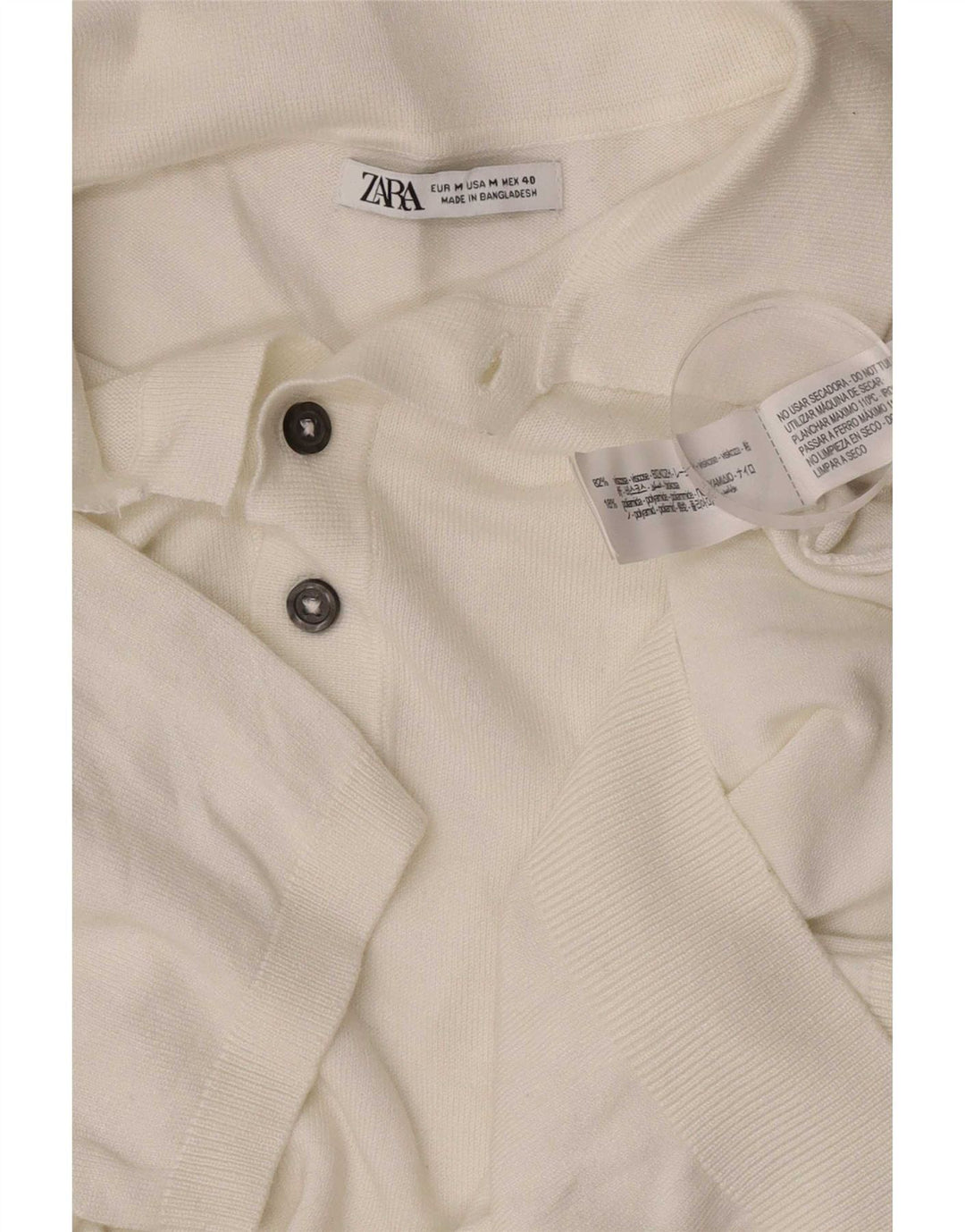 Zara Pull à manches courtes et col polo pour homme Blanc moyen Viscose