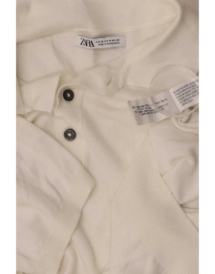 Zara Pull à manches courtes et col polo pour homme Blanc moyen Viscose