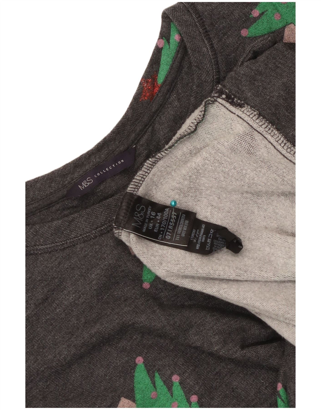 Marks & Spencer Sweat-shirt graphique pour femme UK 16 Large Gris Noël