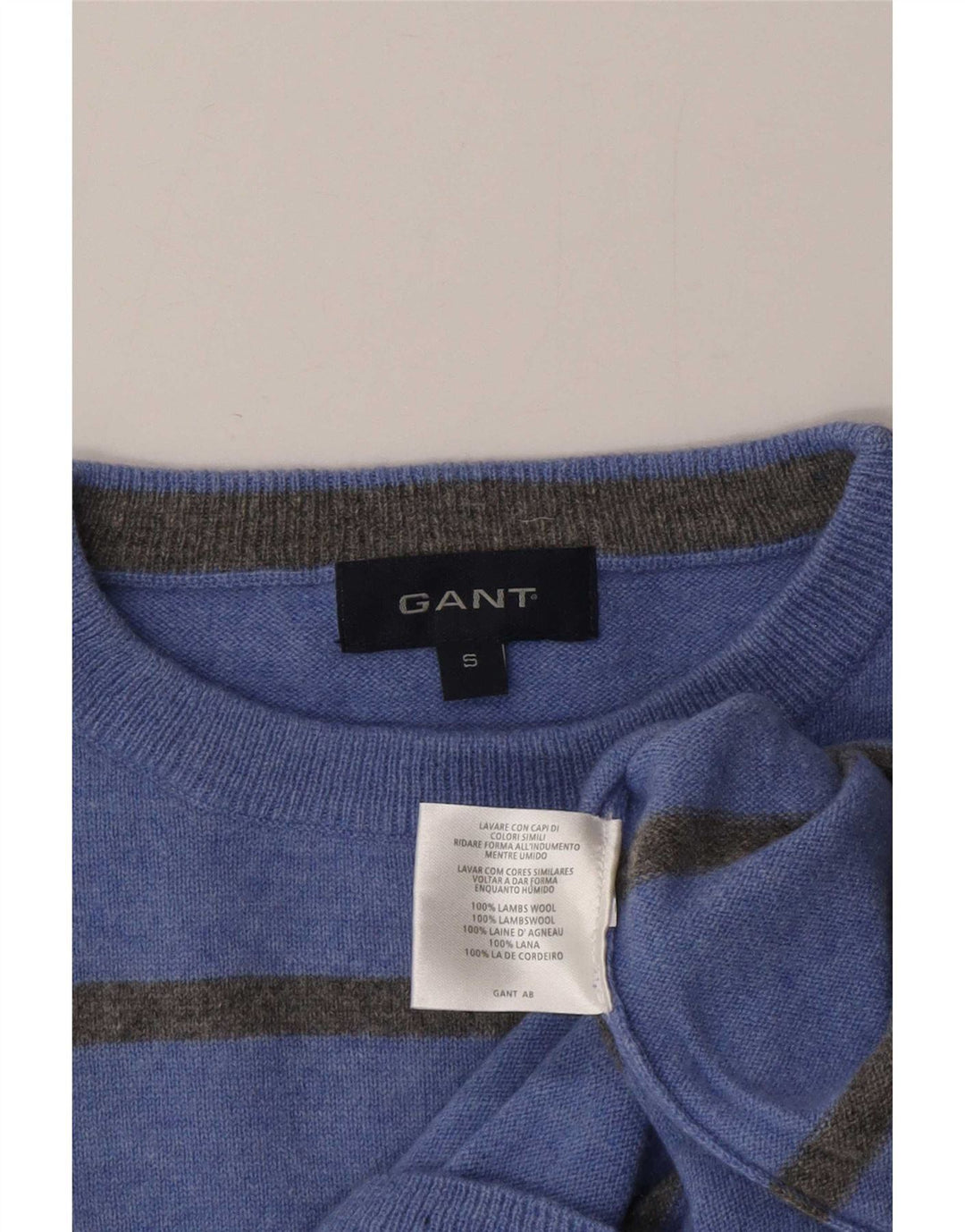 Gant Pull à col rond pour homme en laine d'agneau à rayures bleues