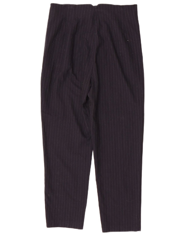 Zara Pantalon décontracté taille haute pour femme Large W30 L26 Bleu marine à fines rayures