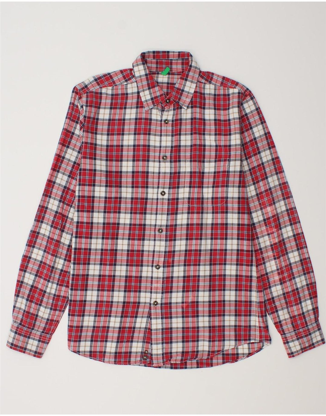 Benetton Chemise En Flanelle Homme Rouge Moyen À Carreaux