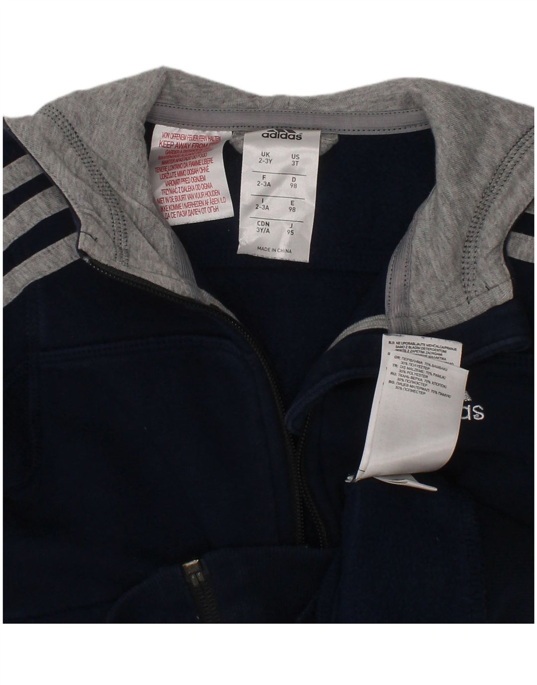 Adidas Pull à capuche zippé garçon 2-3 ans Bleu marine Coton