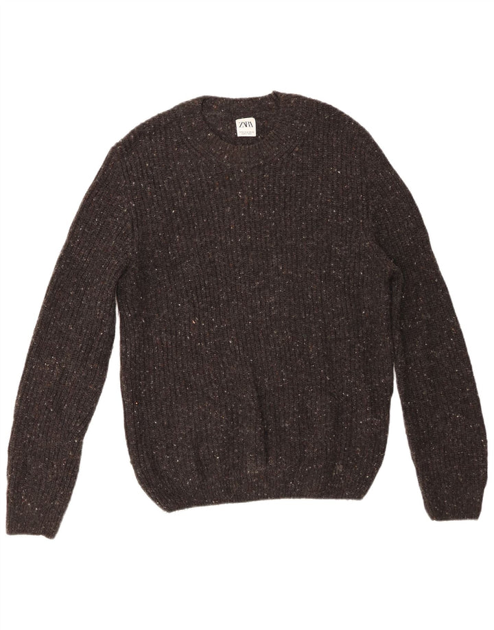Zara Pull à col rond en laine mouchetée gris moyen pour homme