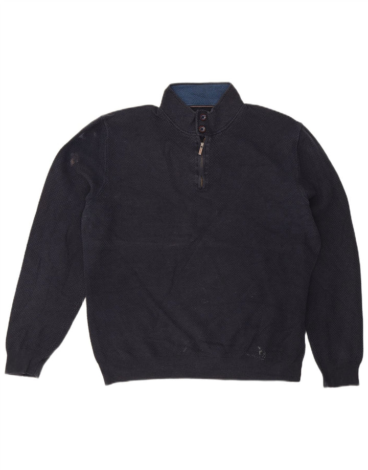 Massimo Dutti Pull col boutonné pour homme en coton bleu marine 2XL