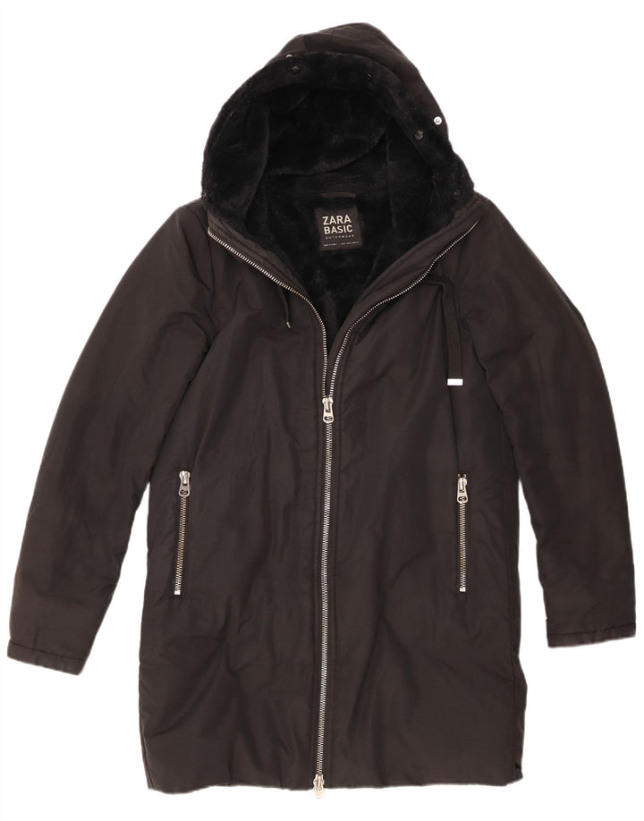 Zara Manteau coupe-vent à capuche pour femme UK 10 Small Noir