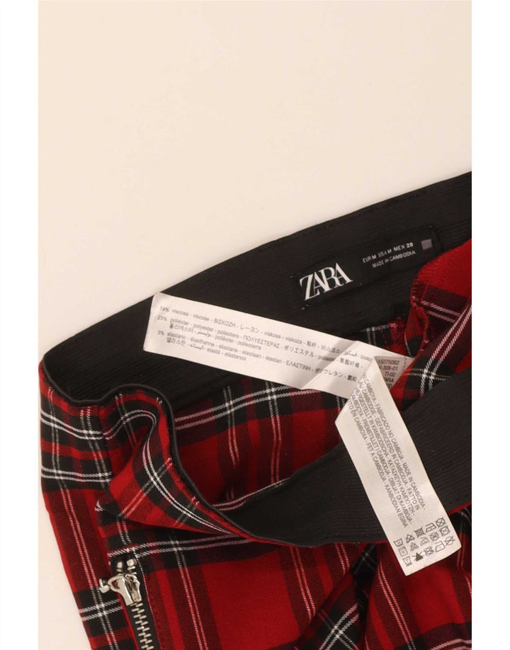 Zara Pantalon décontracté slim pour femme Medium W28 L26 Viscose à carreaux rouge