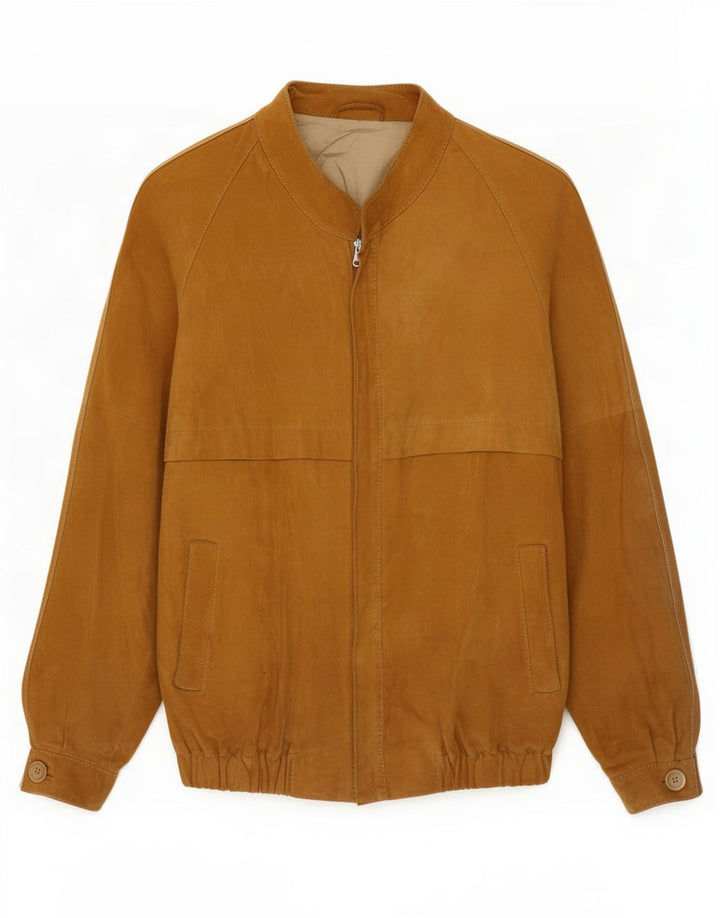 vintage Mens Suede Bomber Jacket UK 36 Petit Beige