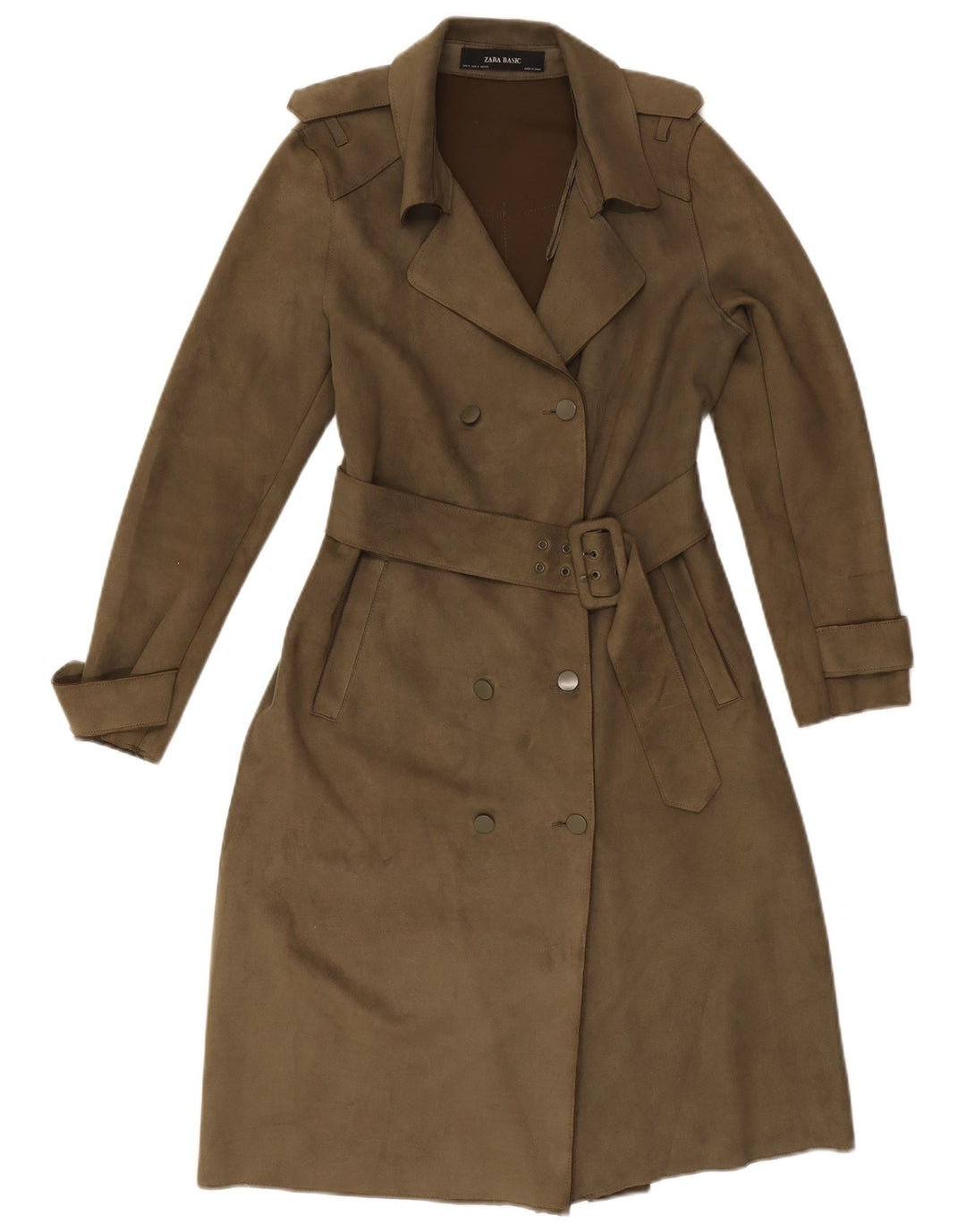 ZARA Femme Trench-Coat En Daim UK 14 Kaki Moyen